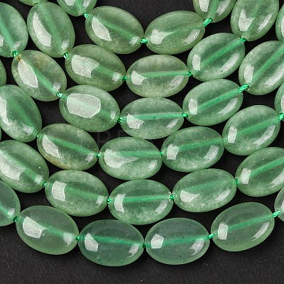 Natural Green Aventurine Flat Oval Bead Strands G-M206-22-1