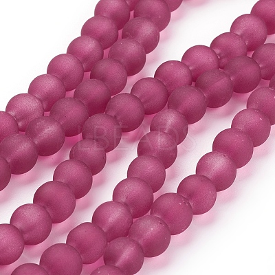 Baking Paint Medium Violet Red Frosted Round Transparent Glass Bead Strands X-GLAA-S031-8mm-39-1