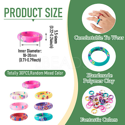 30Pcs Handmade Polymer Clay Finger Rings RJEW-TA0001-11B-1