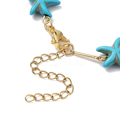 3Pcs 3 Color Glass Evil Eye & Synthetic Turquoise Starfish Link Chain Bracelets Set BJEW-TA00428-1