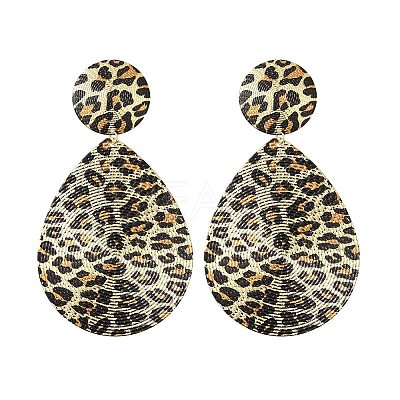 Leopard Print Alloy Dangle Stud Earrings EJEW-K304-01A-G-1