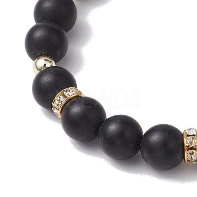 2Pcs 2 Styles 8mm Round Dyed Natural Black Agate & Synthetic Turquoise Beaded Stretch Bracelets BJEW-JB10564-1