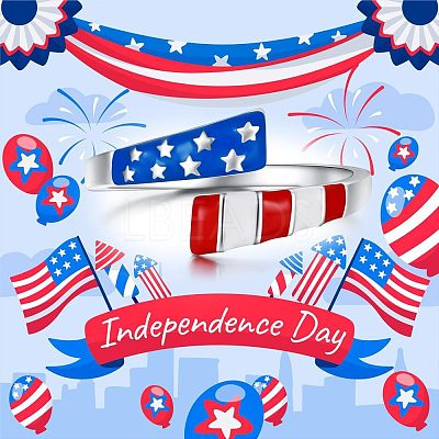 Independence Day American Flag Pattern Alloy Enamel Cuff Rings FS-WGD328B-01-1