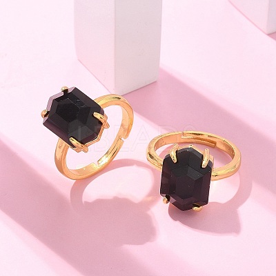 Hexagon Natural Obsidian Finger Rings RJEW-B113-02G-08-1