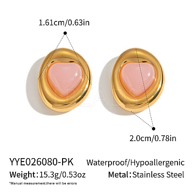 304 Stainless Steel Natural Rose Quartz Stud Earrings for Women OU7519-6-1