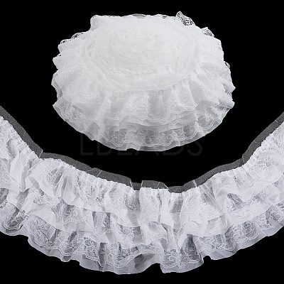 Polyester Lace Pleated Ribbons SRIB-WH0011-467B-1