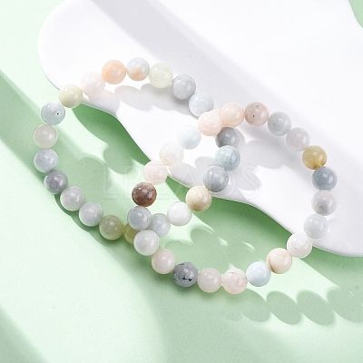 Natural Morganite Round Beaded Stretch Bracelets for Men Women BJEW-G743-01H-01-1