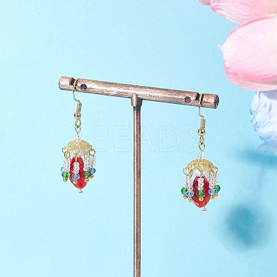 Glass Lantern Dangle Earrings EJEW-MZ00629-02-1