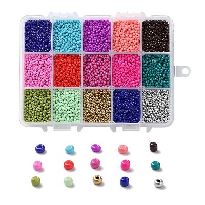 375G 15 Colors Baking Paint K9 Glass Seed Beads SEED-JP0004-03-2mm-1