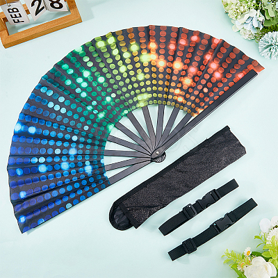 Glitter Plastic & Oxford Cloth Fan with Fan Bags AJEW-WH20022-89B-1