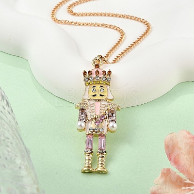 Alloy Enamel Christmas Nutcracker Pendant Necklaces NJEW-L048-01G-02-1