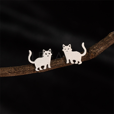 Stainless Steel Cat Shape Stud Earrings PW-WGC97C2-02-1