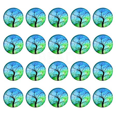 Half Round/Dome Tree Pattern Glass Flatback Cabochons for DIY Projects GGLA-YW0001-14D-1