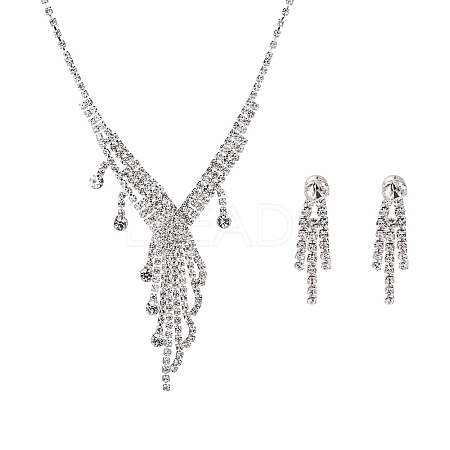 Fashionable Wedding Rhinestone Necklace and Stud Earring Jewelry Sets X-SJEW-R046-10-1