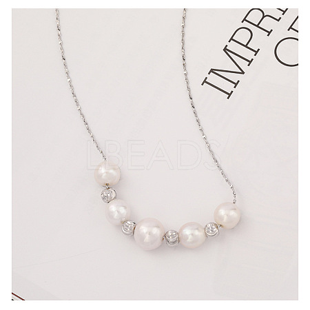 925 Sterling Silver & Baroque Natural Freshwater Keshi Pearl Round Graduated Beaded Necklaces FS-WG72E9B-01-1