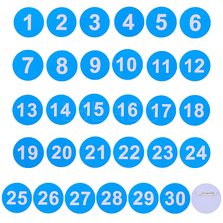 1 Set Round ABS Plastic Number 1~30 Brooches Sets JEWB-OC0001-02A-1