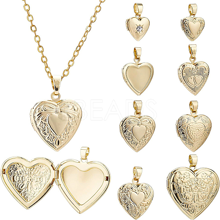 8Pcs 8 Style Brass Locket Pendants KK-BC0004-42-1
