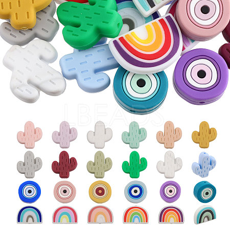 24Pcs 24 Styles Silicone Focal Beads SIL-CA0002-84-1