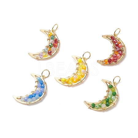 Glass Bead Moon Pendants PALLOY-JF02019-1