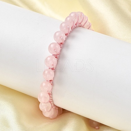 Adjustable Natural Rose Quartz Beads Braided Bead Bracelets for Women BJEW-L713-B01-1