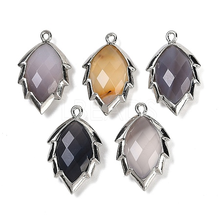 Natural Agate Faceted Leaf Pendants G-I375-04P-14-1