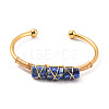 Natural Lapis Lazuli Triple Column Beaded Open Cuff Bangle BJEW-E377-01G-05-2