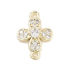 Brass Pave Clear Cubic Zirconia Flower Links Connector Charms KK-Z061-02G-02-1