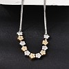 Duo Tone 304 Stainless Steel Micro Pave Clear Cubic Zirconia Beaded Pendant Flat Snake Chain Necklaces SA-CBAB122-01B-1