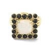 Synthetic Moonstone & Natural Black Agate Gemstone Rectangle Adjustable Ring RJEW-B030-01A-04-3