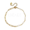 Natural Pearl Two Sides Polished Beaded Chain Bracelets with 304 Stainless Steel Paperclip Chains BJEW-JB14234-03-3