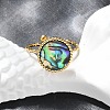 Flat Round 304 Stainless Steel Paua Shell Cuff Rings for Women RJEW-G346-10G-01-2