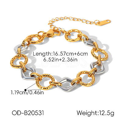 Duo Tone 304 Stainless Steel Rhombus Ring Link Chain Bracelets for Women WGF0DF8-01-1