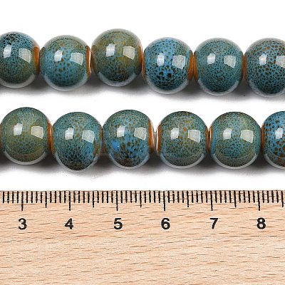 Handmade Fancy Antique Glazed Porcelain Ceramic Round Beads Strands PORC-L019-13mm-09-1