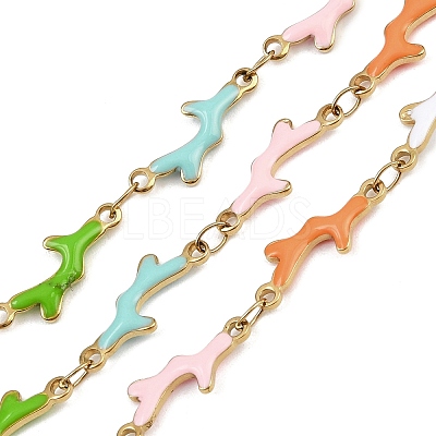 304 Stainless Steel Enamel Coral Link Chains CHS-F023-01G-G-1