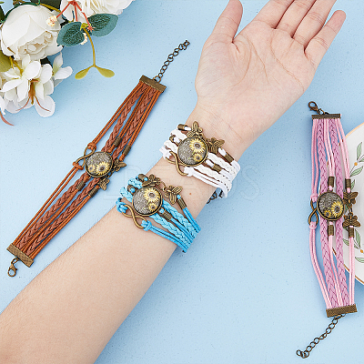 4Pcs 4 Colors PU Leather Cord Multi-strand Bracelets Set BJEW-FI0001-06-1
