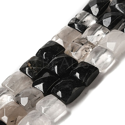 Natural Black Tourmalinated Quartz Beads Strands G-C109-A01-01-1