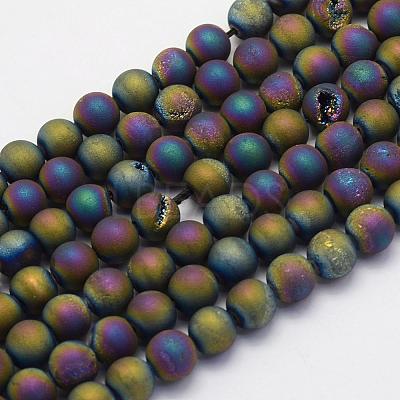 Electroplate Natural Druzy Agate Beads Strands G-G708-8mm-07-1