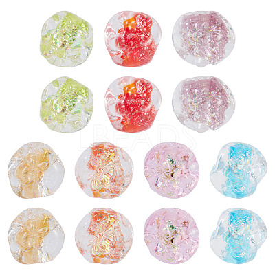 14Pcs 7 Colors Handmade Foil Lampwork Beads FOIL-TA0001-07-1