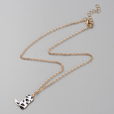 Cowboy Theme Enamel Pendant Necklace with Cable Chains NJEW-WH0013-17B-1