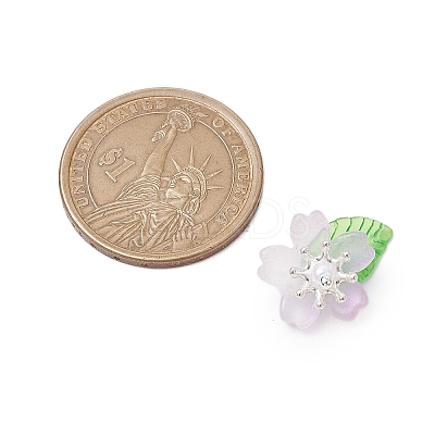 Flower Glass with Leaf Acrylic Charms HJEW-JM02572-01-1