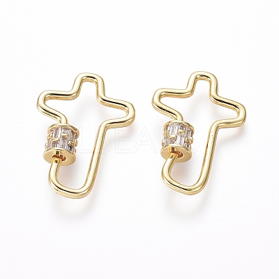 Brass Micro Pave Cubic Zirconia Screw Carabiner Lock Charms ZIRC-I031-07G-1
