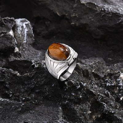Oval Natural Tiger Eye Finger Rings PW-WG14D78-04-1