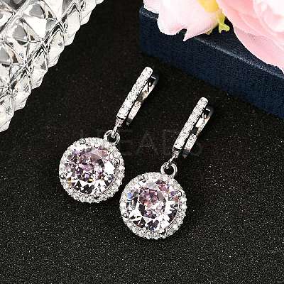 925 Sterling Silver Pave Cubic Zirconia Flat Round Hoop Earrings EJEW-C150-01C-02-1
