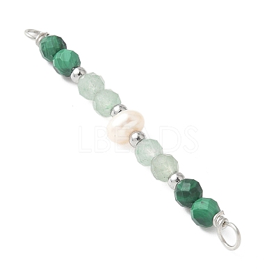 Faceted Round Natural Green Aventurinee & Malachite & Potato Natural Cultured Freshwater Pearl Beaded Connector Charms PALLOY-JF03532-03-1