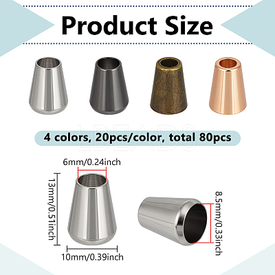 80Pcs 4 Colors Zinc Alloy Cord End BUTT-BC0001-16A-1