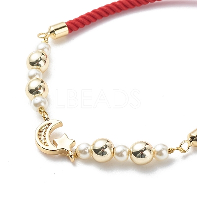 Clear Cubic Zirconia Moon & Star Link Slider Bracelet BJEW-JB08847-1