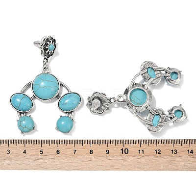Alloy Synthetic Turquoise Dangle Stud Earrings EJEW-U053-07AS-1