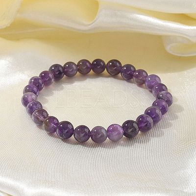 Natural Amethyst Bead Stretch Bracelets X-BJEW-K212-B-034-1