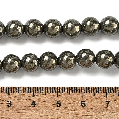 Natural Gold Pyrite/Golden Pyrite Beads Strands G-G459-B01-8mm-1