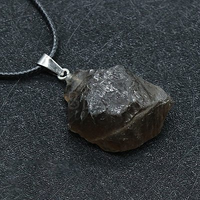 Natural Smoky Quartz Raw Rough Nuggets Pendant Necklace FS-WG50F2C-17-1